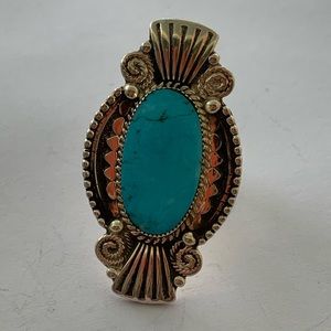 Beautiful big turquoise and sterling silver Native American ring handmade